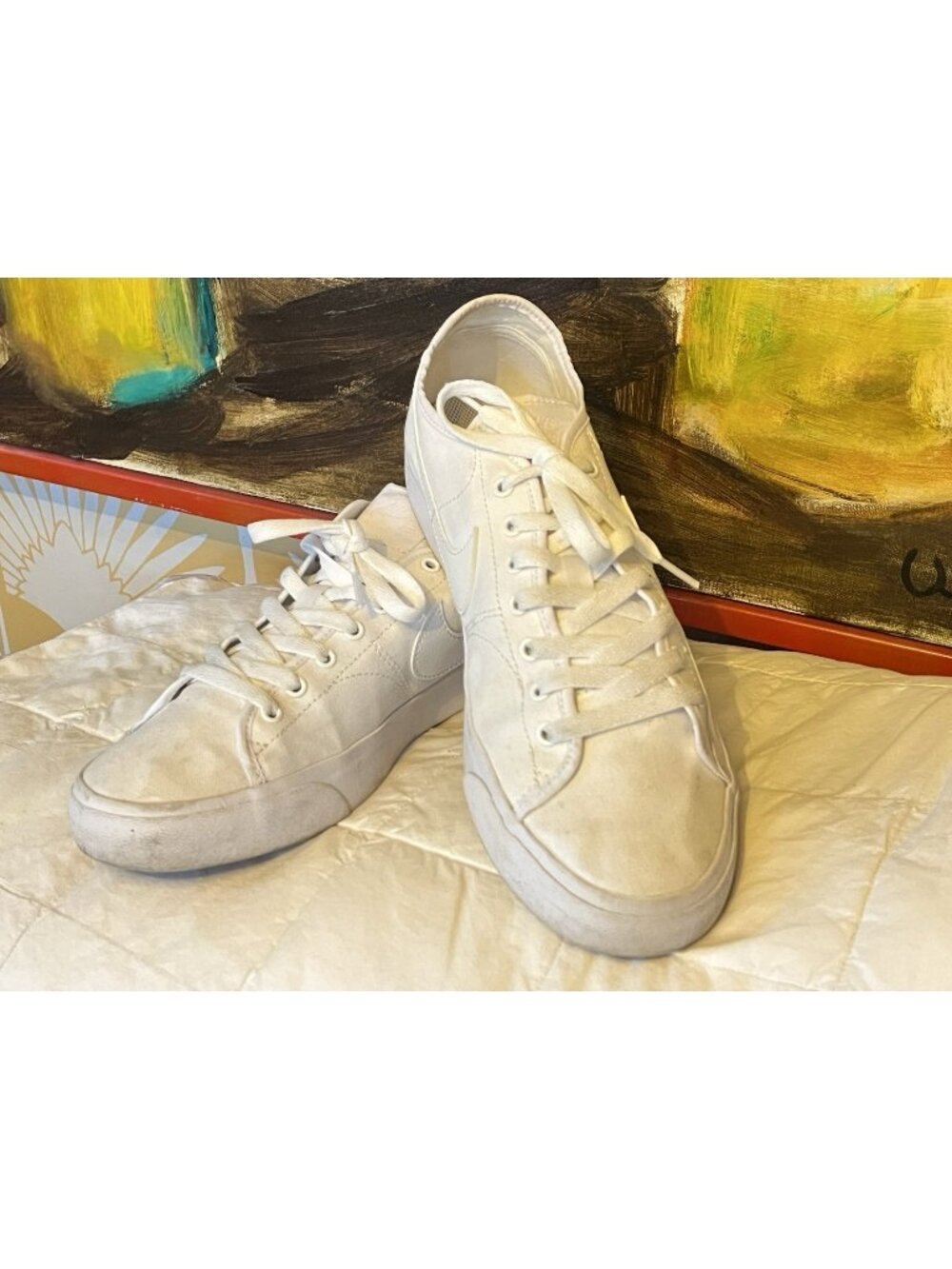 Nike SB Platform Sneakers White Canvas Casual Skater Shoe Unisex Men 9.5 Low Top